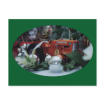 6 toy tractors at christmas post card