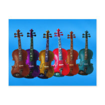 6 VIOLINS ON BLUE-POSTCARD