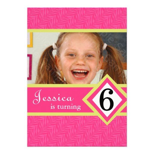 6 Year Old Birthday Party Invitations Zebra GIRL