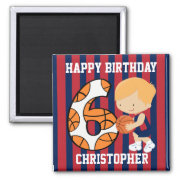 6th Birthday Blue and Red Basketball Player zazzle_magnet