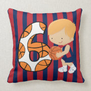 6th Birthday Blue and Red Basketball Player mojo_throwpillow