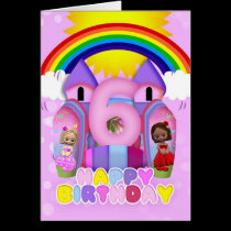 6th Birthday Bouncy Castle Greeting Card For Girls cards