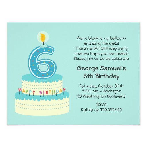 6th Birthday Cake Invitation