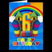6th Birthday Card With Bouncy Castle And Rainbow cards