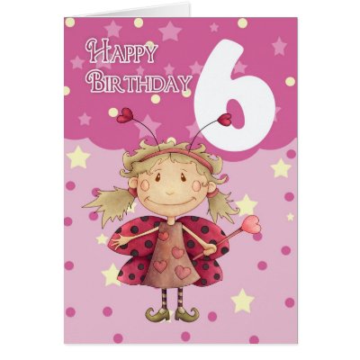 6th birthday card with cute ladybug fairy