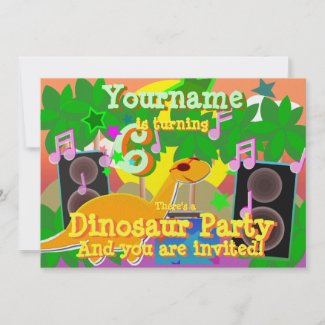 Birthday Cool Cartoon Dinosaur DJ Party Invitations