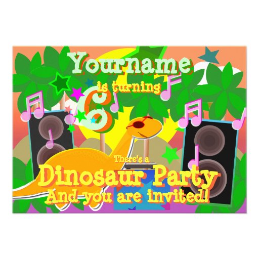 6th Birthday Cool Dinosaur DJ Party Invitations