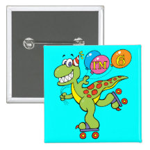 6th Birthday Dinosaur Button
