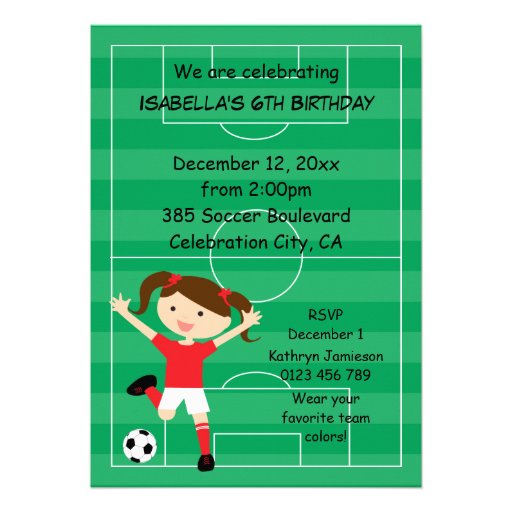6th Birthday Party Red and White Soccer Girl Personalized Invites