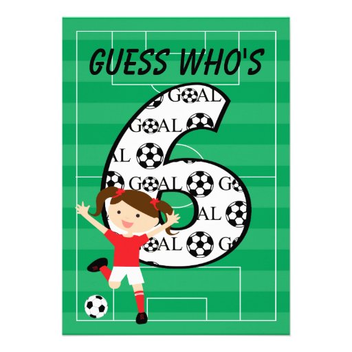 6th Birthday Party Red and White Soccer Girl Personalized Invites