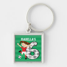 6th Birthday Red and White Soccer Girl 1 Key Chain