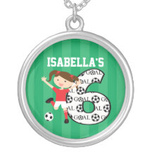 6th Birthday Red and White Soccer Girl 1 Necklace