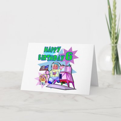 6th Birthday Space Birthday Greeting Cards by thekiddiepatch. This kids 