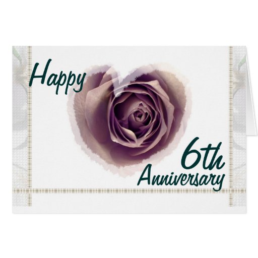 6th Wedding Anniversary - Purple Rose Heart Card