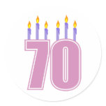 70 Birthday Candles (Pink / Purple) Round Sticker