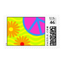70's Hippie Peace Sign and Flowers Postage