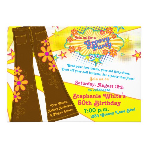 70s Theme Groovy Bell Bottoms 50th Birthday Party Invite