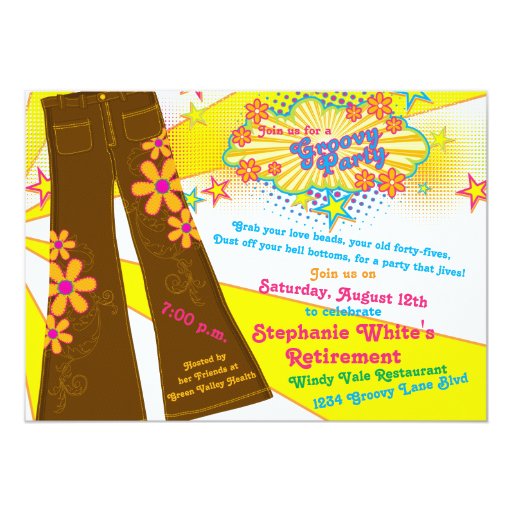 70s Theme Groovy Bell Bottoms Retirement Party 5x7 Paper Invitation
