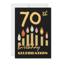 70th - 79th Birthday Party Invitation Gold Candles