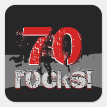 70th Birthday - 70 Rocks! Grunge Red and Black Square Stickers