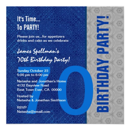 70th Birthday Blue and Silver Pattern Recycled Personalized Invite