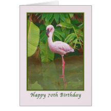 70th Birthday Card with Pink Flamingo