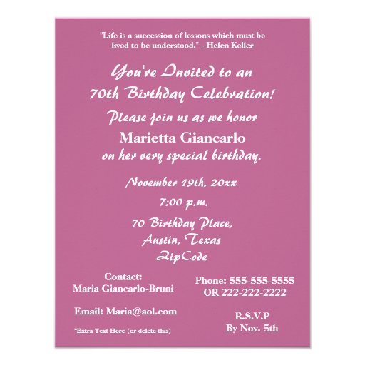 70th Birthday Celebration!-Party/Floral Bouquet Custom Announcements