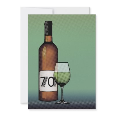 70th birthday : halftone wine bottle & glass custom invite by occasionINVASION