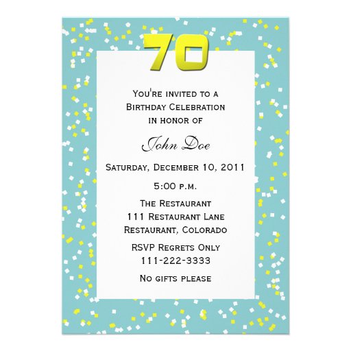 70th Birthday Invitation -- Confetti
