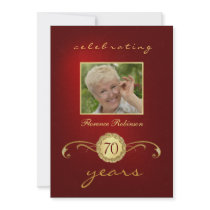 70th Birthday Invitations - Red & Gold Monogram