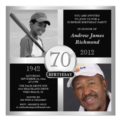 70th Birthday Invitations Then & Now Photos (front side)