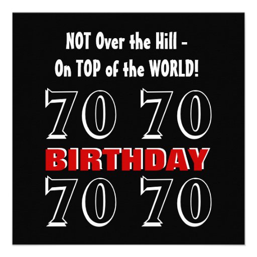 70th Birthday Modern Red Silver Black Funny D848 Invite