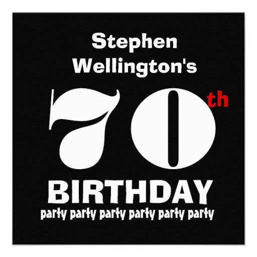 70th Birthday Party Custom Name Black White W820 Custom Announcements