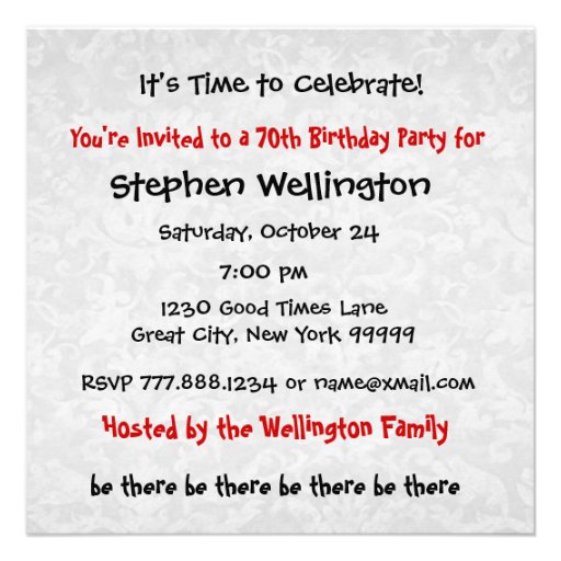 70th Birthday Party Custom Name Black White W820 Custom Announcements