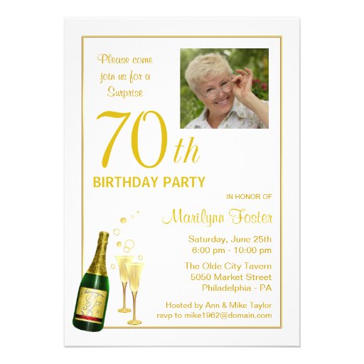 70th Birthday Party - Customized Photo Invitations