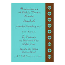 70th Birthday Party Invitation -- Aqua and Brown