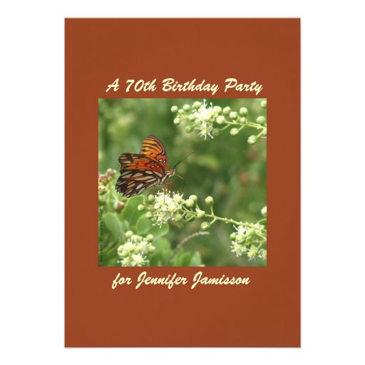 70th Birthday Party Invitation Butterfly (front side)