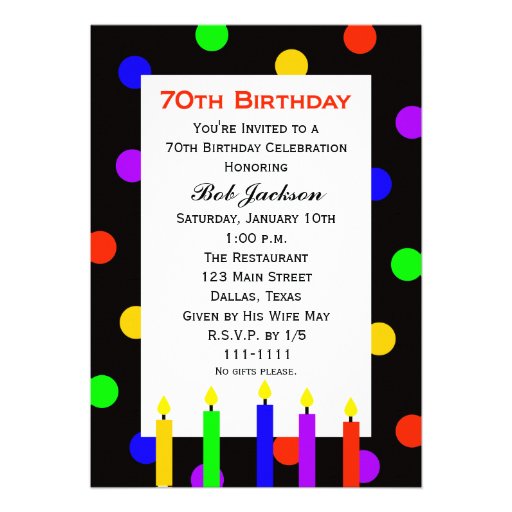 70th Birthday Party Invitation -- Candles and Dots