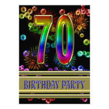 70th Birthday party Invitation with bubbles