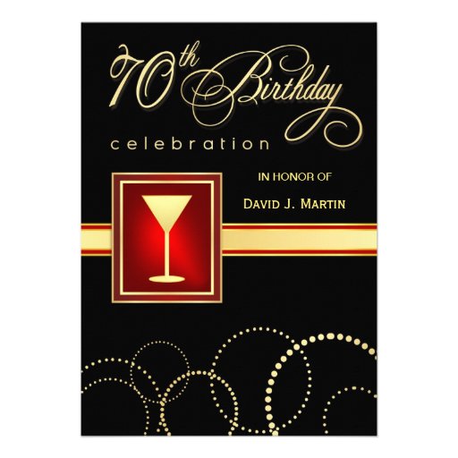 70th Birthday Party Invitations -Elegant Black Red (front side)