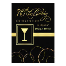 70th Birthday Party Invitations - Gold and Black