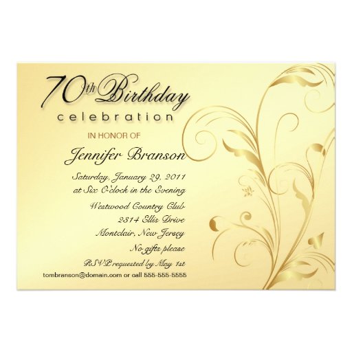 70th Birthday Party Invitations Gold with Monogram