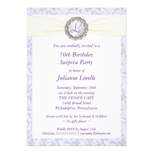 70th Birthday Party Invitations Lavender Damask