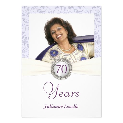 70th Birthday Party Invitations Lavender Damask (front side)