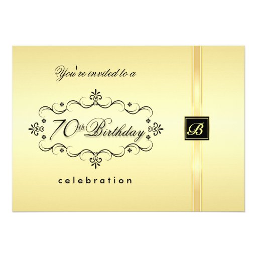 70th Birthday Party Invitations with Monogram