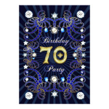 70th birthday party invite with masses of jewels