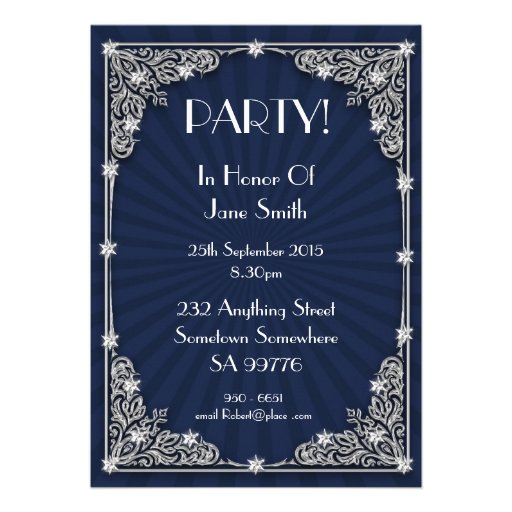 70th birthday party invite with masses of jewels