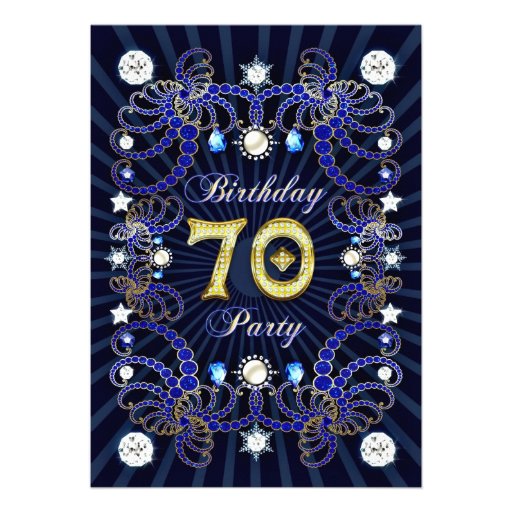 70th birthday party invite with masses of jewels