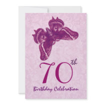 70th Birthday Party Magenta Butterfly Personalized Invitation