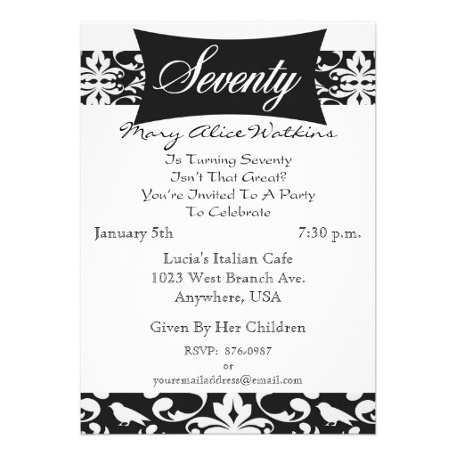 70th Birthday Party Personalized Invitation